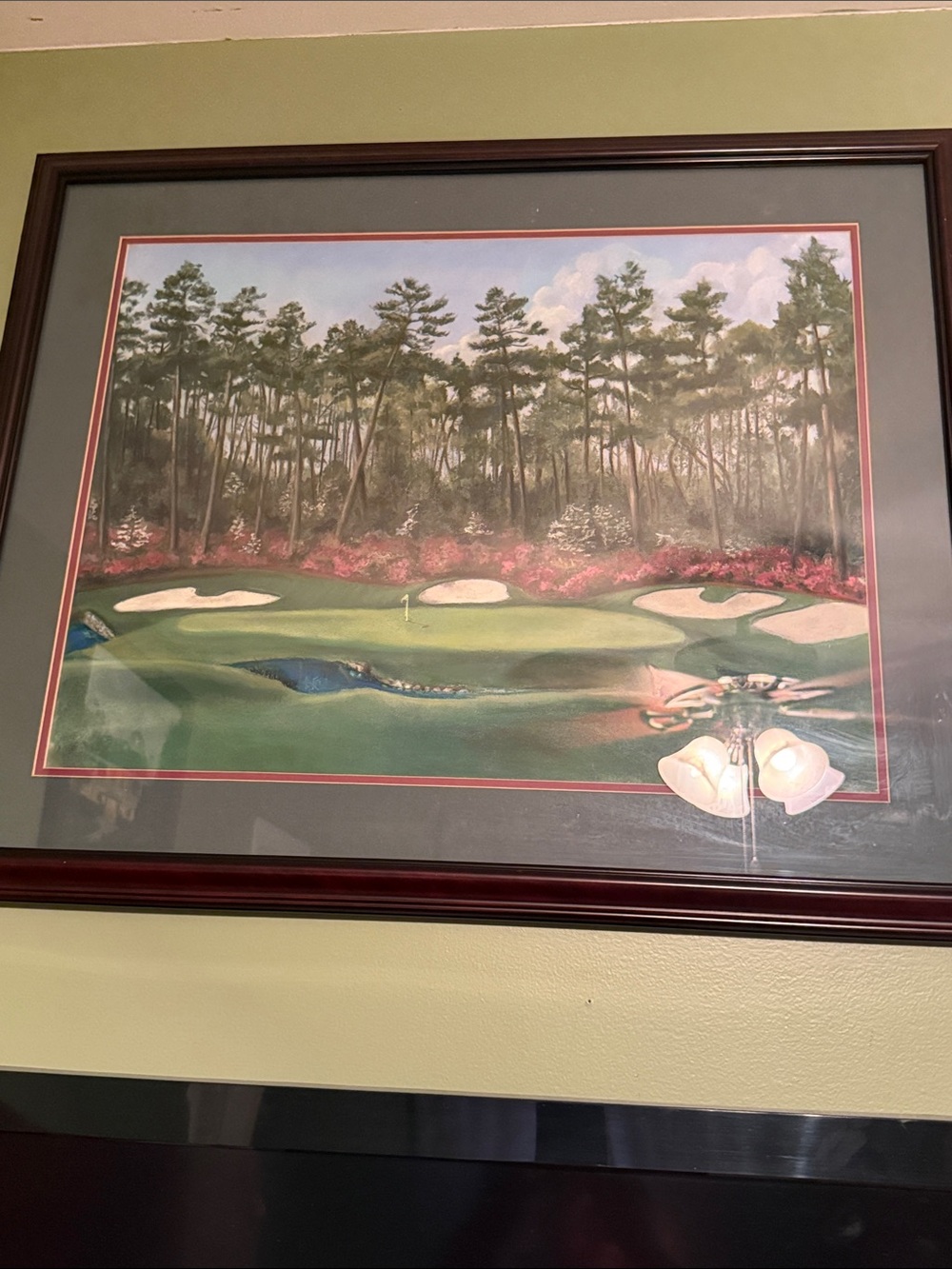 Framed Golf Course Landscape Print in Green and Brown